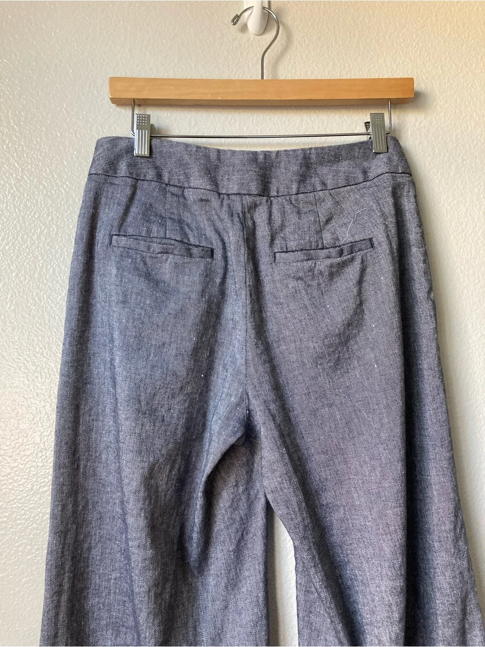 Banana republic high rise wide leg preppy navy trousers pants linen cotton sz 4